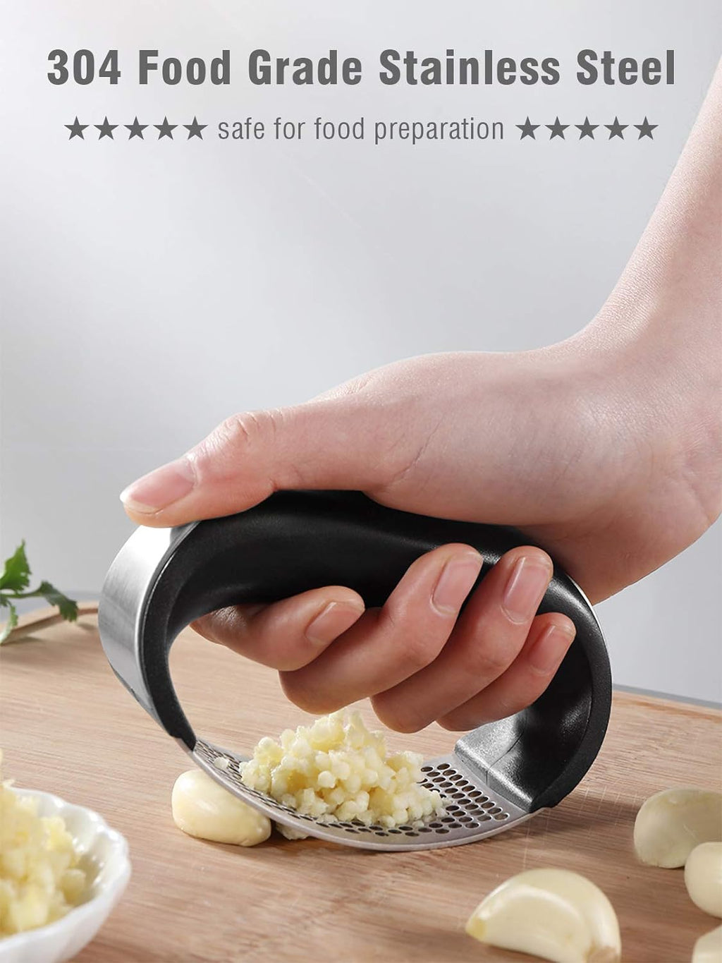 Stainless Steel Garlic Press Rocker & Silicone Tube Garlic Peeler Set – Handheld Garlic Crusher for Effortless Mincing