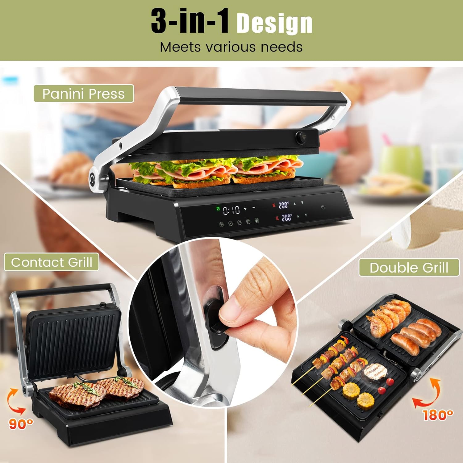 Electric Fold-out Non-Stick Grill – Cook Like a Pro with Smart LED Controls