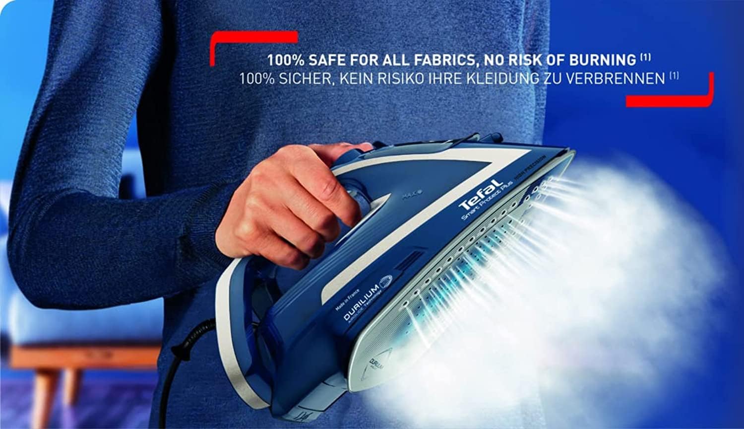 TEFAL Smart Protect+ Steam Iron – 2800W, Auto Temp Control, Non-Stick Soleplate, Made in France
