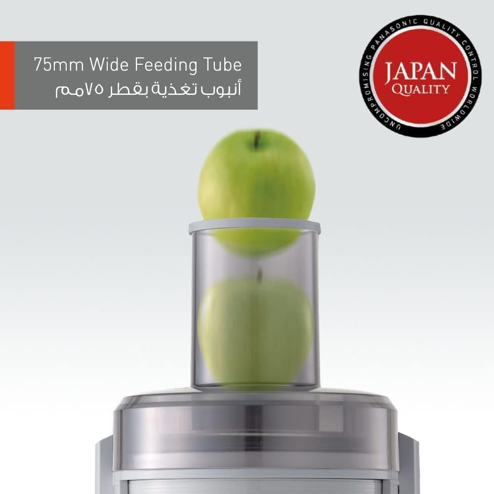 Panasonic MJ-SJ01WTZ Juicer – 800W Cold Press Juicer with 2L Pulp Container & 1.5L Jug (Stainless Steel, Dishwasher Safe)