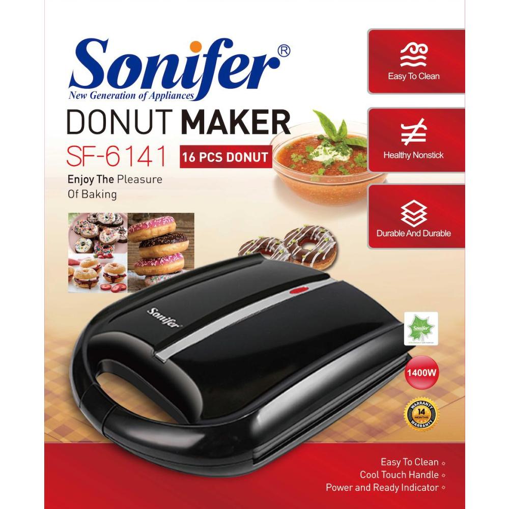Sonifer Donut Maker 16 Pods – Mini Electric Doughnuts Maker with Non-Stick Plates | 1400W Rapid Preheat & Easy Release