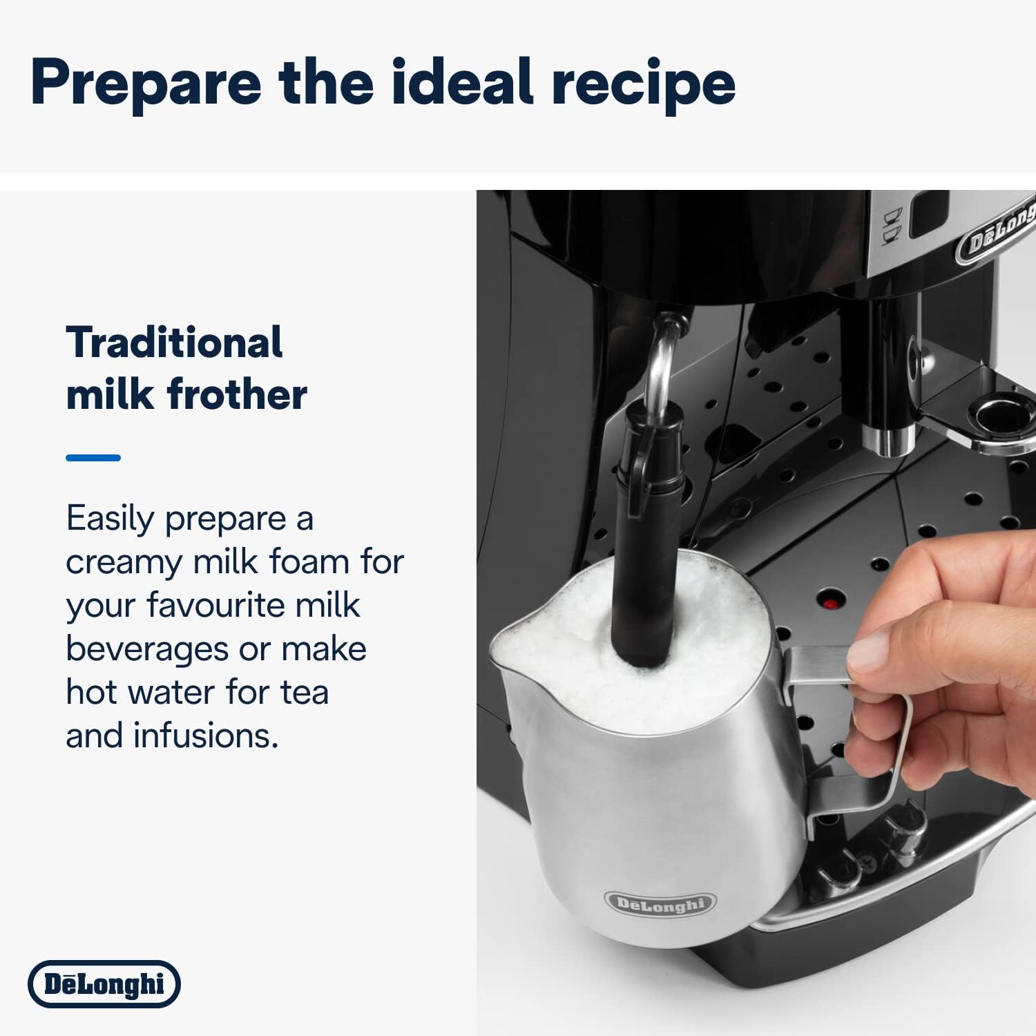 De'Longhi Automatic Espresso Machine with Milk Frother – Bean-to-Cup Coffee Maker (Black, 1450W)