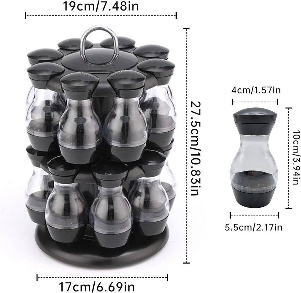 Rotatable 16-Tank Sitting Spice Rack – Space-Saving Kitchen Organizer with Glass Jars | Portable & Modern Countertop Spice Holder