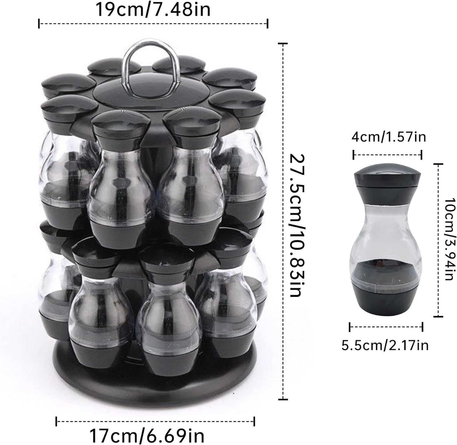 Rotatable 16-Tank Sitting Spice Rack – Space-Saving Kitchen Organizer with Glass Jars | Portable & Modern Countertop Spice Holder