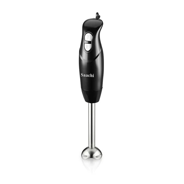 Saachi 5-in-1 Hand Blender – 200W Portable Handheld Blender with Whisk Attachment, 2-Speed Control & Juice Container – Black/Clear