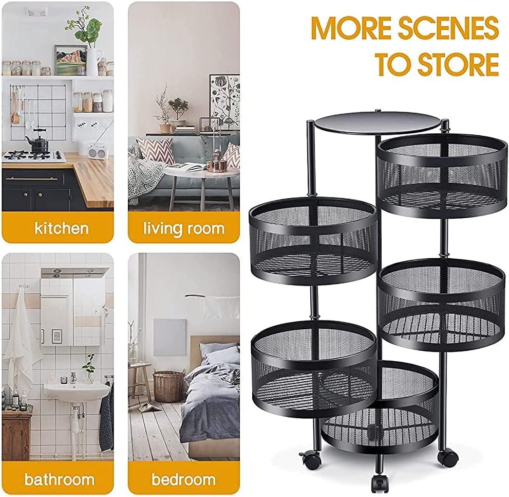 Kitchen Storage Rack Shelf | 3 or 4 Tier Rotating Trolley with Wheels | Multi-Layer Organizer for Kitchen, Bathroom & Living Room