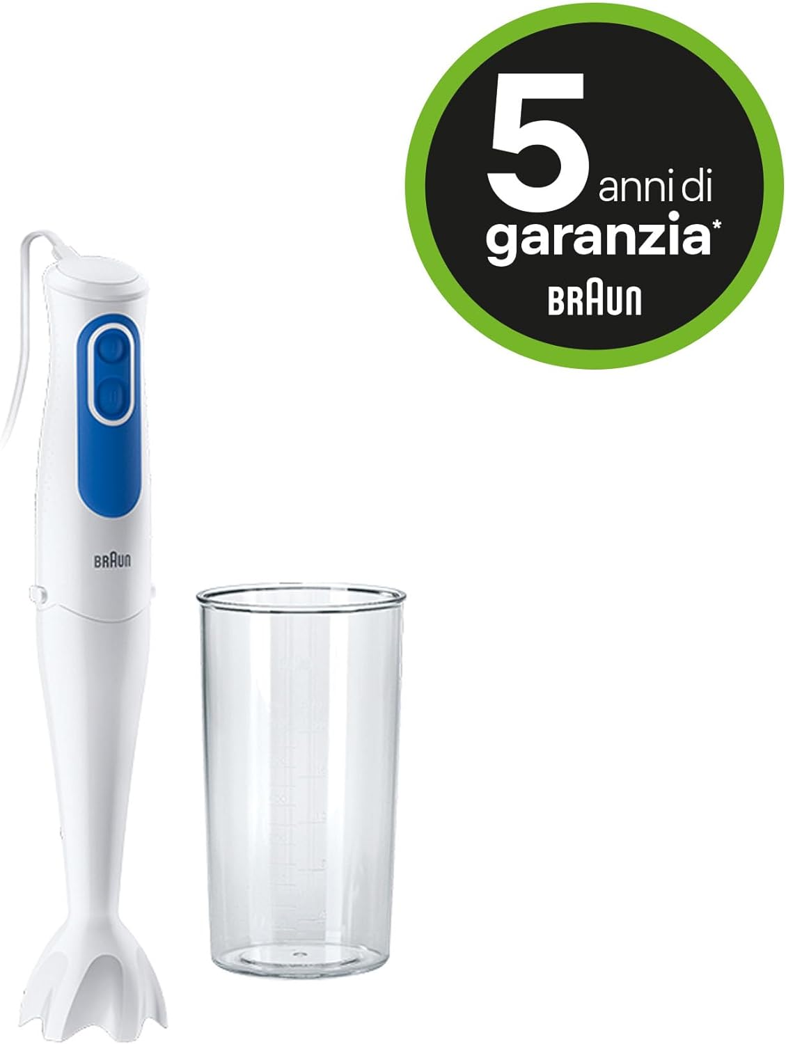 Braun Minipimer 3 MQ3000 Smoothie Hand Mixer – 700W with Whisk & Beaker (White)
