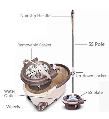 Spin Mop with Bucket – Stainless Steel Wringer, 2 Refills & Modular Design  | Heavy-Duty, Splash-Free Cleaning