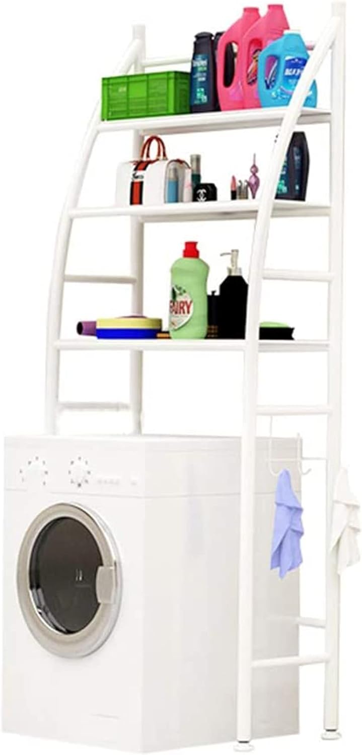 Over The Toilet Bathroom Rack – 3-Tier Organizer Shelf with Hooks | Waterproof, Space-Saving Storage – White