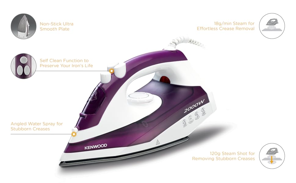Kenwood STP40.000WP Steam Iron – 2000W Power with Teflon Soleplate