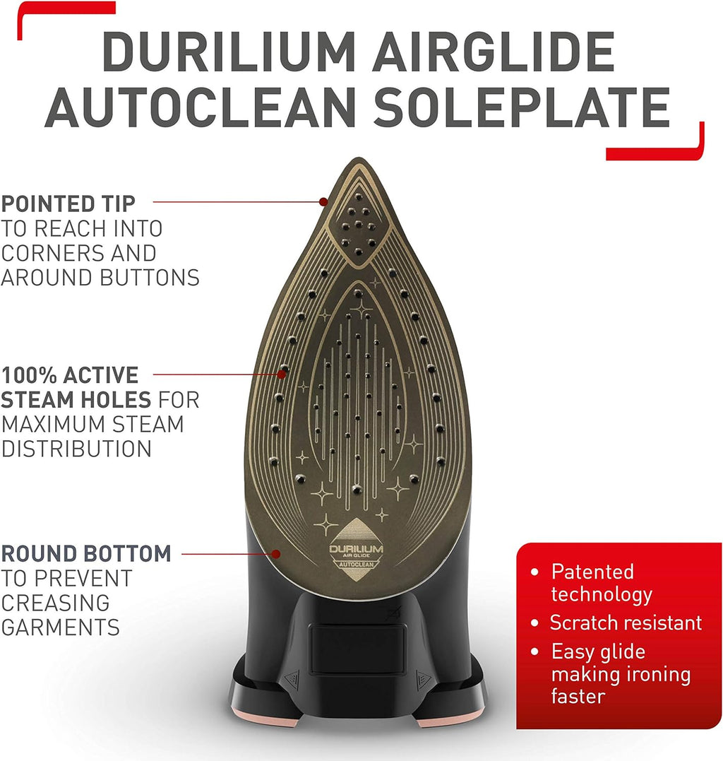 TEFAL Ultimate Pure Steam Iron – 3100W, 260g/min Boost, Anti-Calc, Non-Stick Soleplate, Black & Rose Gold