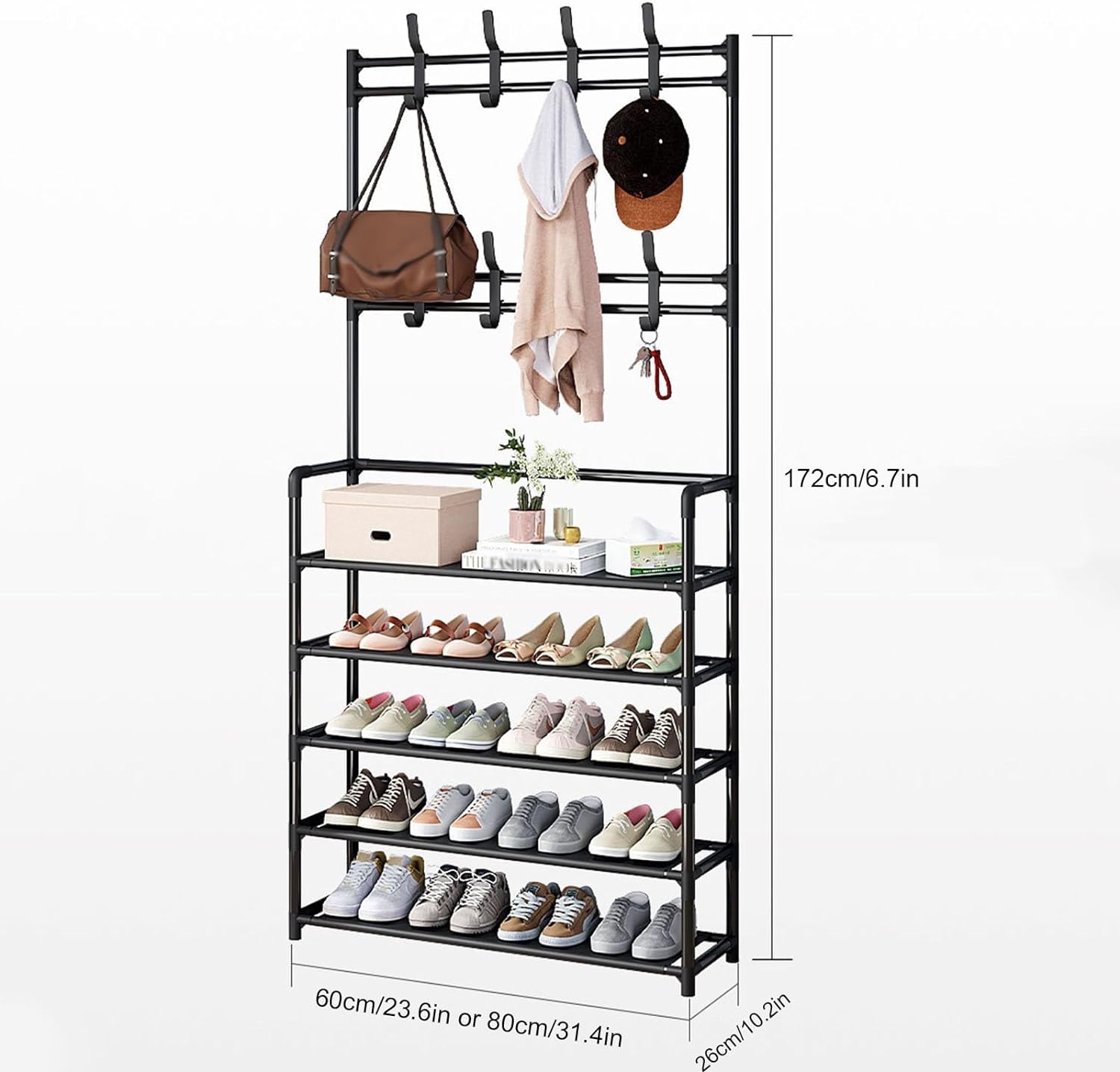 Freestanding Metal Clothes Hanger with Shoe Rack – Multi-Layer Organizer for Bedroom, Entrance, or Living Room (Waterproof Layer, Heavy-Duty Design)
