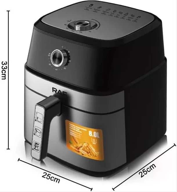RAF 1800W 8L Manual Control Deep Cooking Oil-Free Air Fryer – Healthy, Fast, & Versatile Cooking Solution - LIFE STORES UGANDA