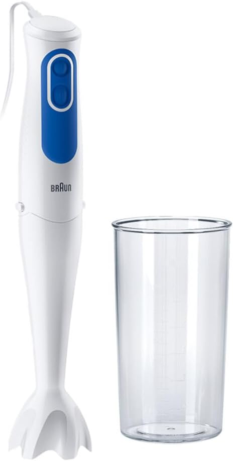 Braun Minipimer 3 MQ3000 Smoothie Hand Mixer – 700W with Whisk & Beaker (White)