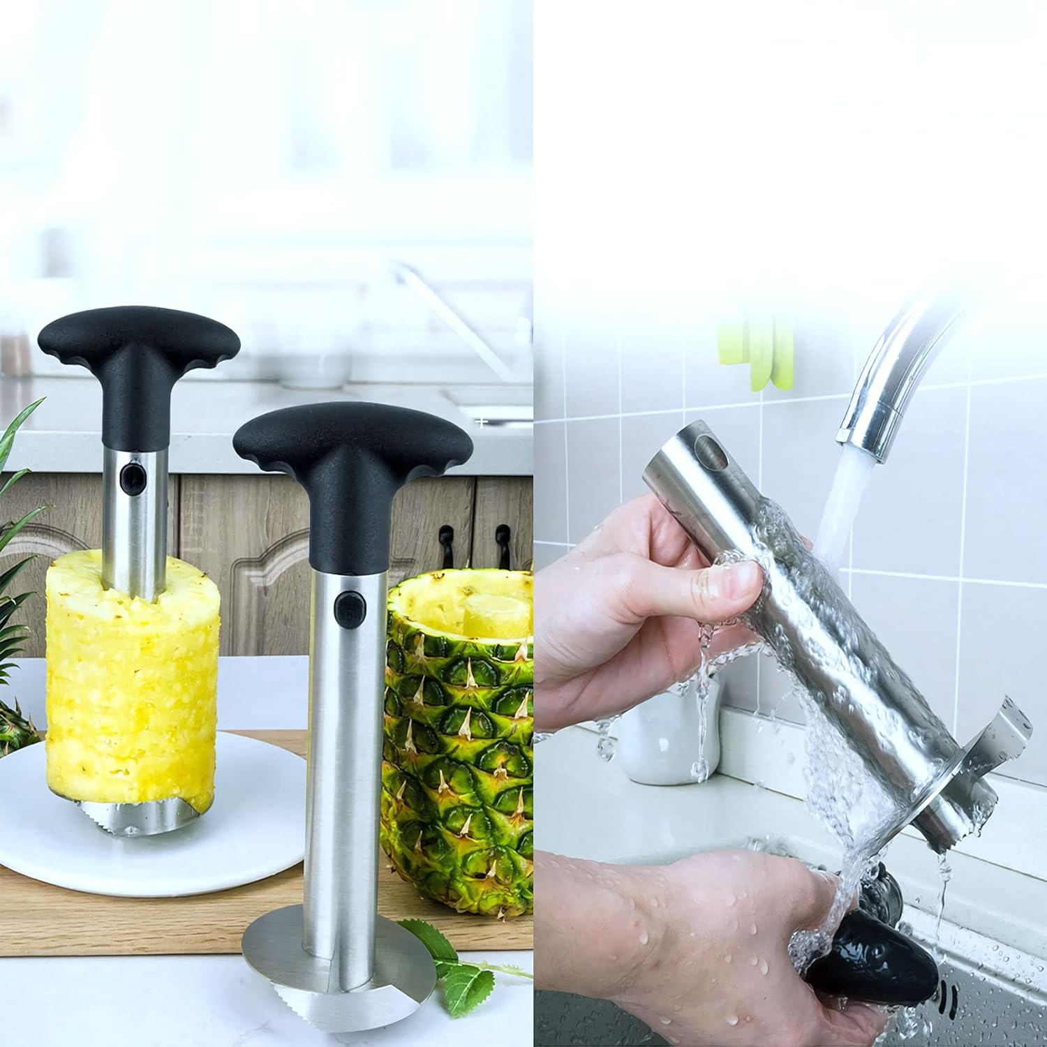 Stainless Steel Pineapple Corer Cutter Peeler – 3-in-1 Spiral Slicer with Ergonomic Handle & Safe Sharp Blade (Silver)