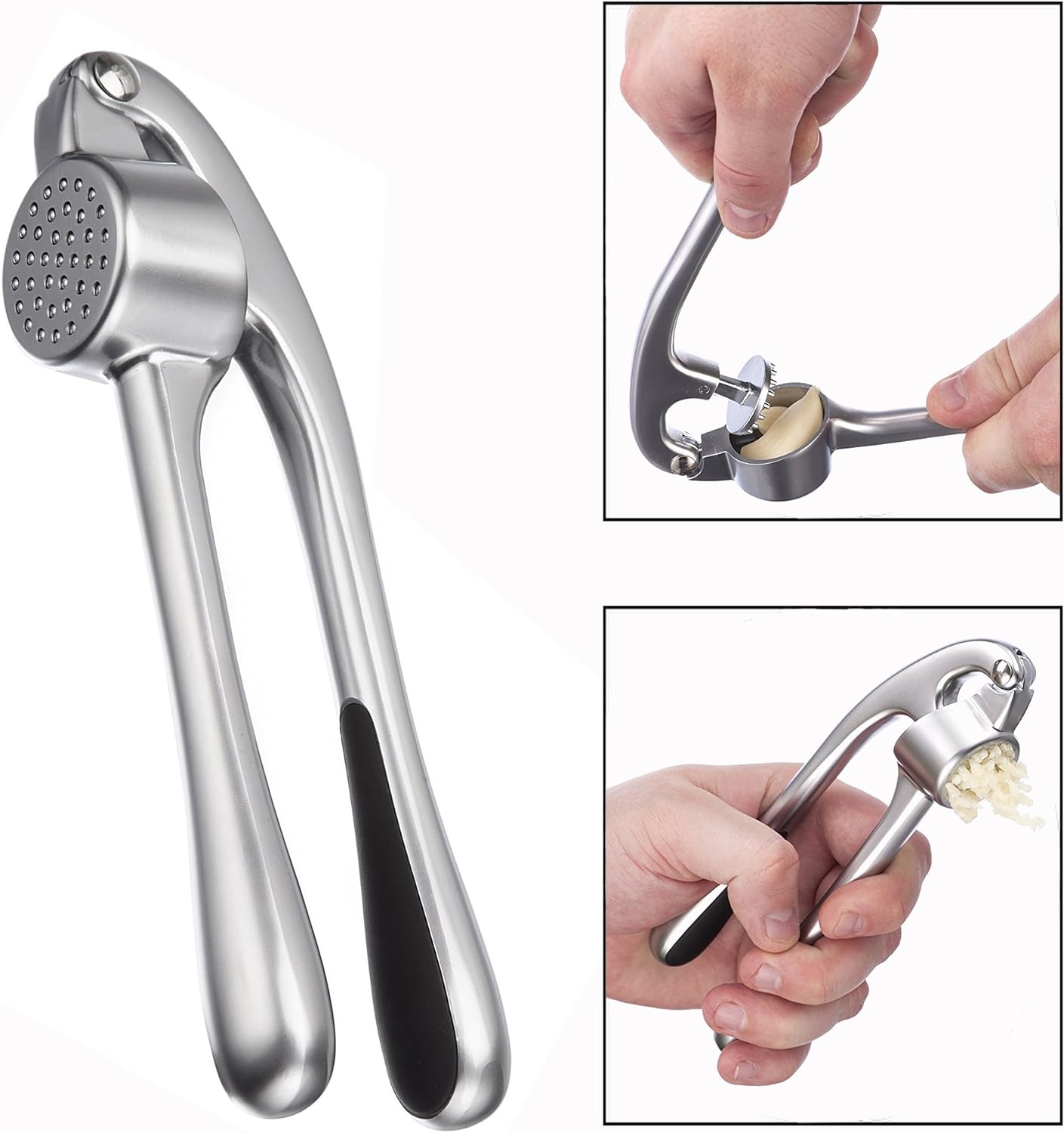 Stainless Steel Garlic Press – Heavy-Duty Zinc Alloy Garlic Crusher & Squeezer