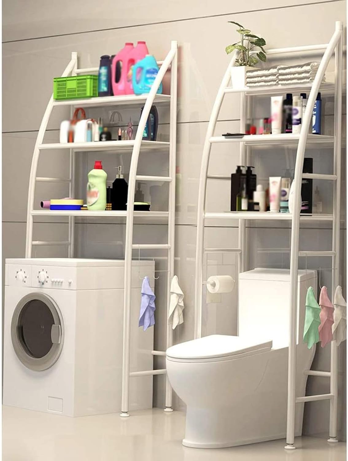 Over The Toilet Bathroom Rack – 3-Tier Organizer Shelf with Hooks | Waterproof, Space-Saving Storage – White