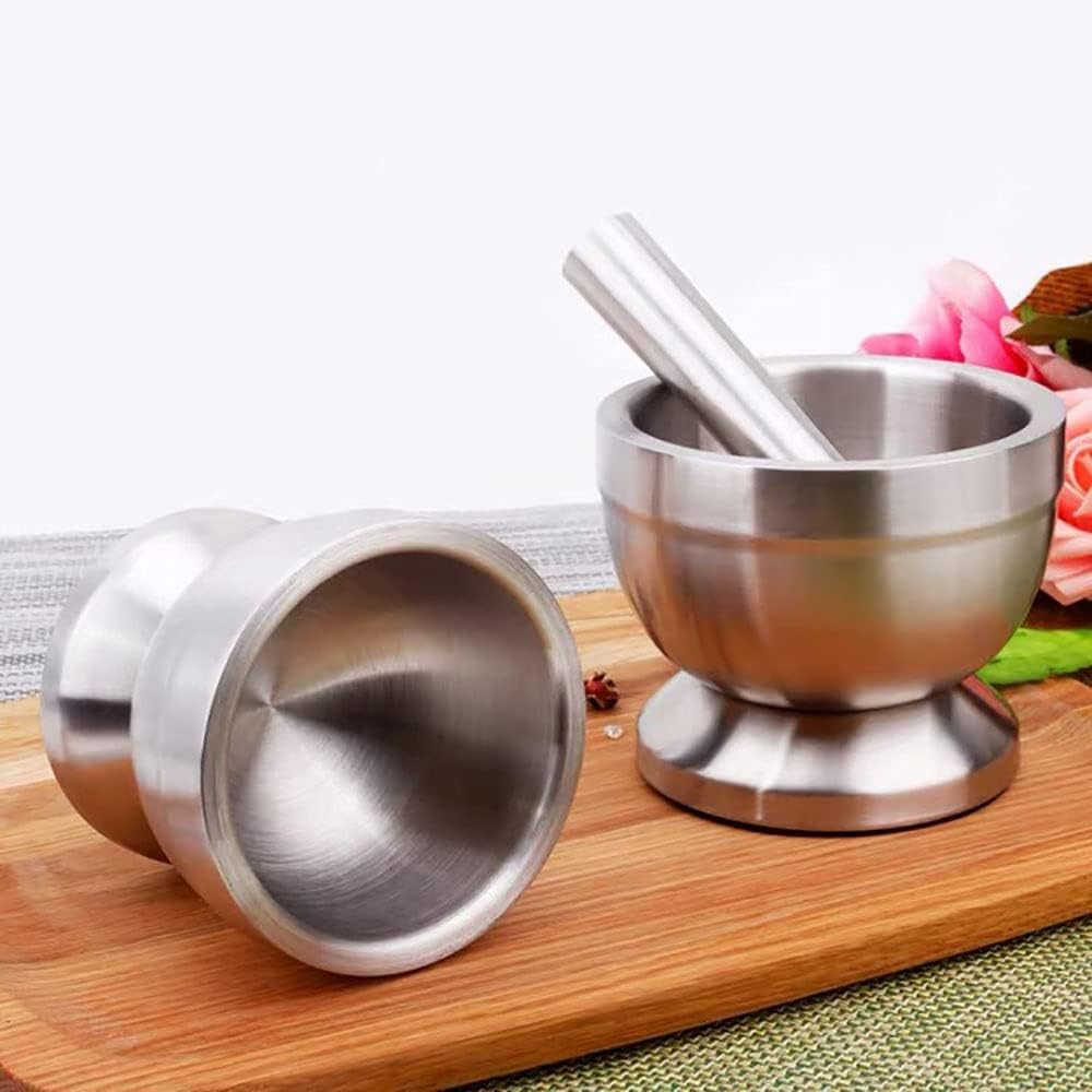 Stainless Steel Mortar and Pestle Set | Spice Powder Grinder & Pill Crusher with Silicone Lid – 304 Food Grade