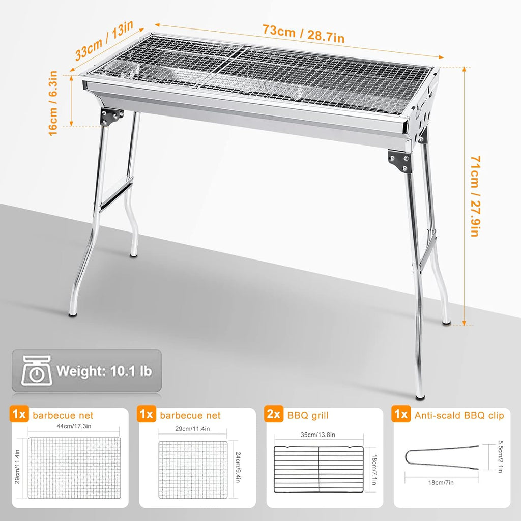 Portable Stainless Steel Charcoal BBQ Grill – Foldable, Lightweight & Perfect for Outdoor Parties