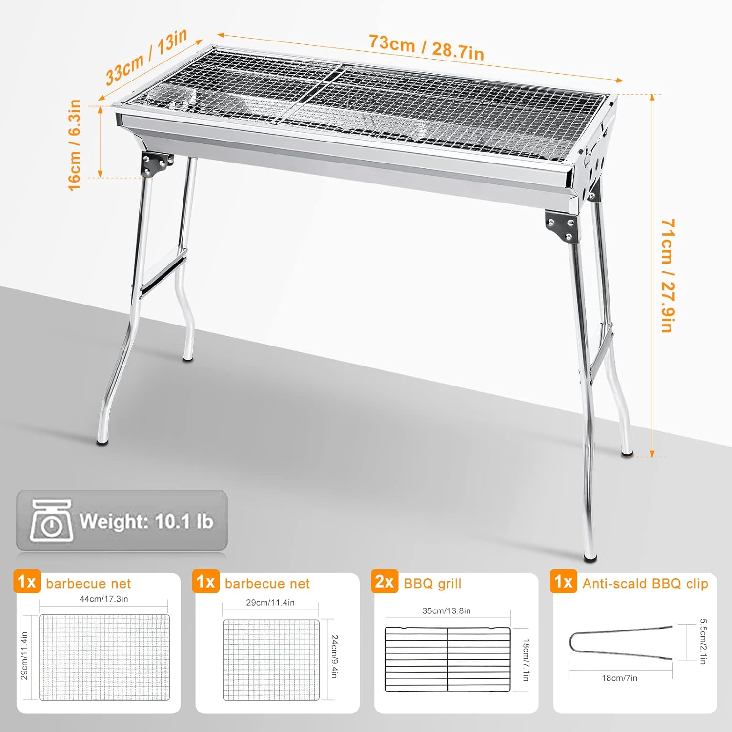 Portable Stainless Steel Charcoal BBQ Grill – Foldable, Lightweight & Perfect for Outdoor Parties