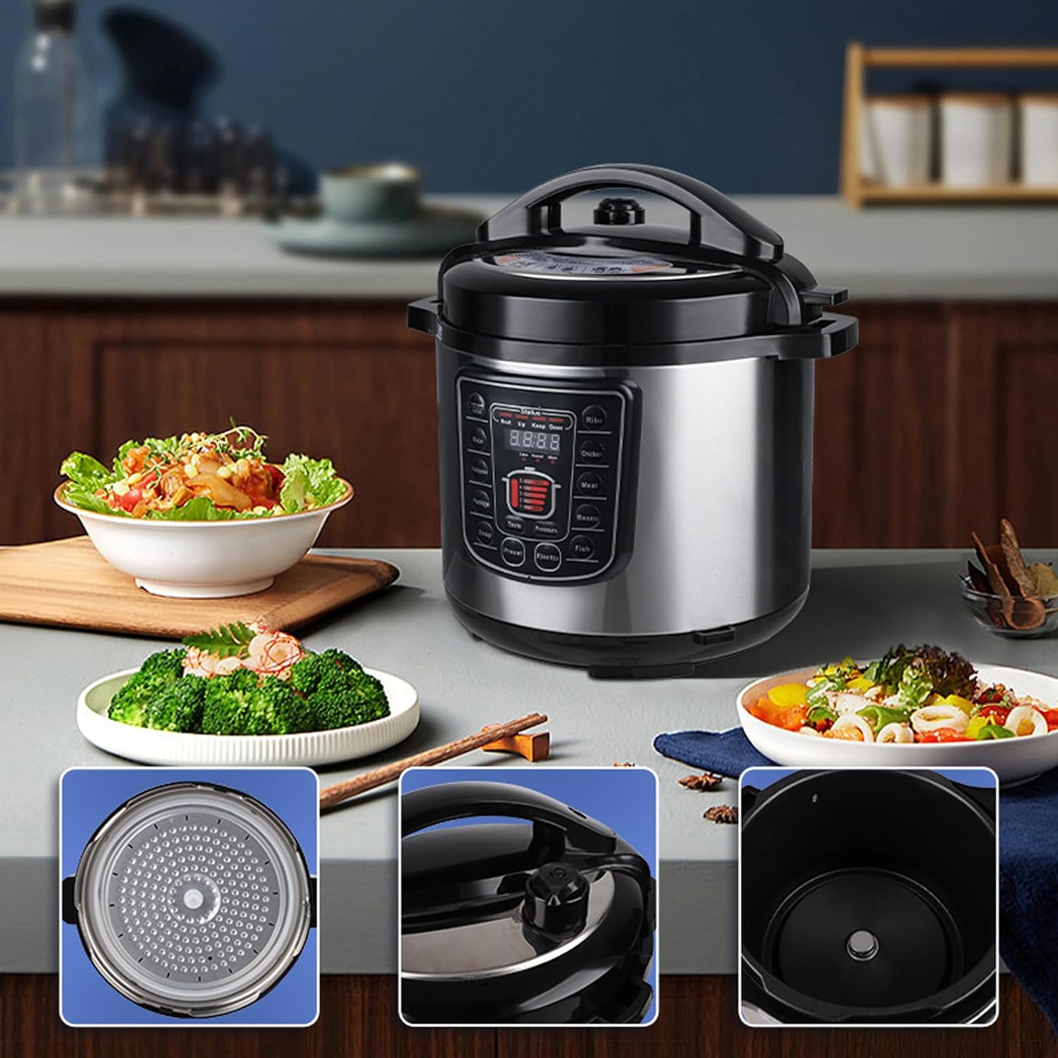 6L Rice Cooker with Multi-Cooking Selections – Large Electric Pressure Cooker with Auto Shut-Off, Non-Stick Inner Pot & Steamer (For 5–8 People)