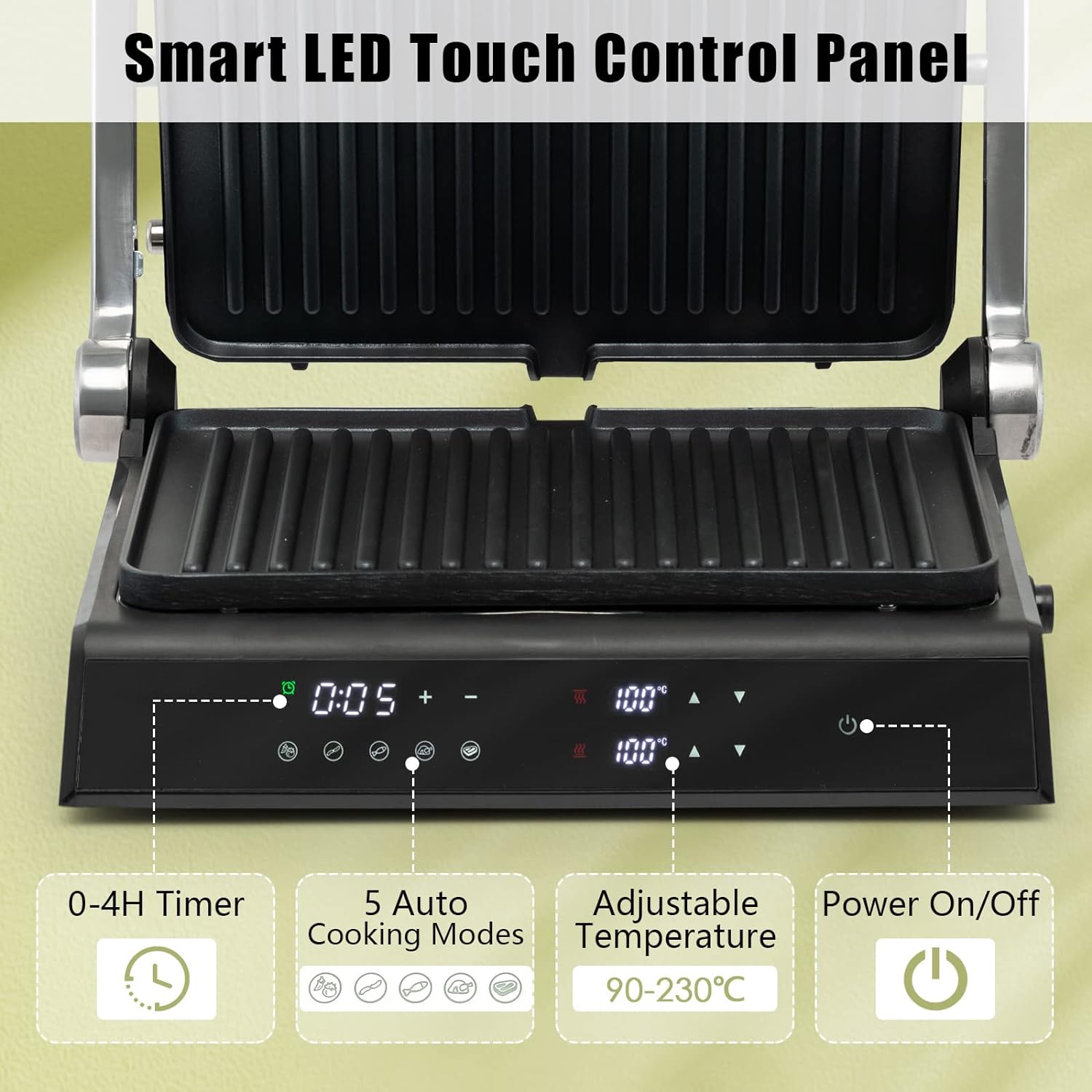 Electric Fold-out Non-Stick Grill – Cook Like a Pro with Smart LED Controls