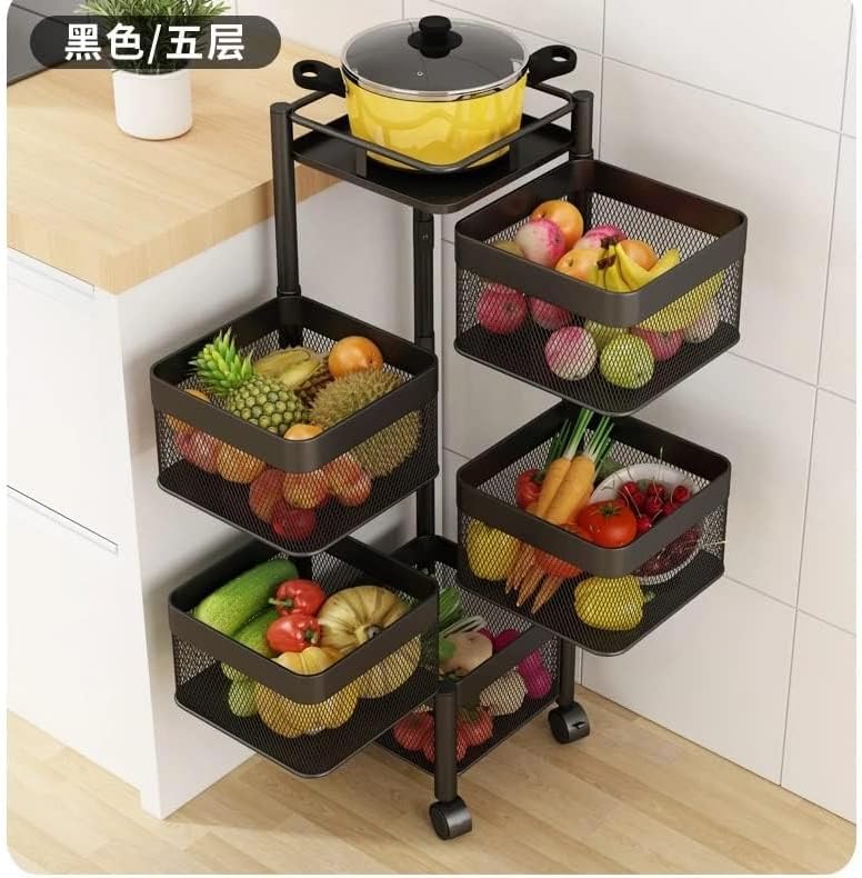360° Rotating Storage Rack Shelves – Space-Saving Multi-Layer Kitchen & Vegetable Organizer (4 & 5 Tiers)