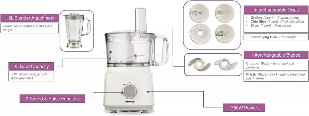 Kenwood 8-in-1 Food Processor, FDP03.C0WH – 750W Powerhouse for Chopping, Blending & Baking!