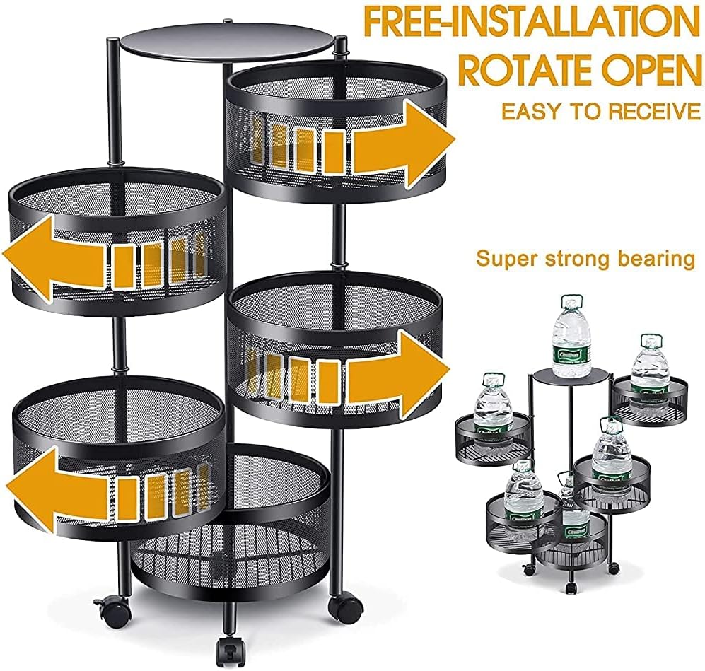 Kitchen Storage Rack Shelf | 3 or 4 Tier Rotating Trolley with Wheels | Multi-Layer Organizer for Kitchen, Bathroom & Living Room