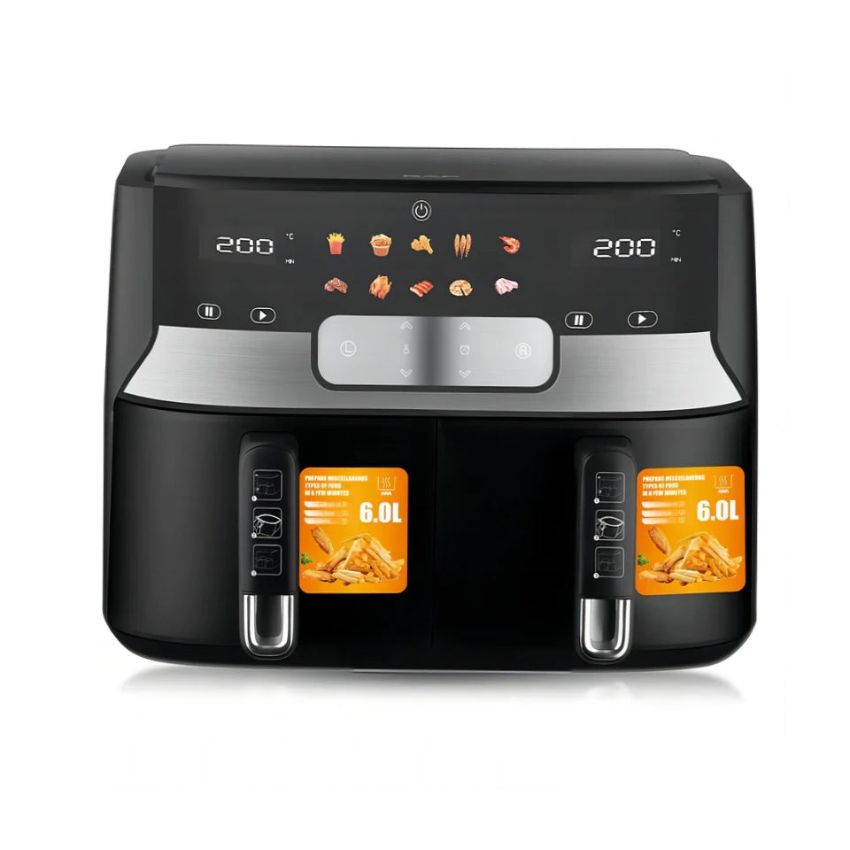 RAF Dual Basket Air Fryer 12L – 1700W x2 Power with LED Digital Display, SYNC Cooking, & 360° Air Circulation