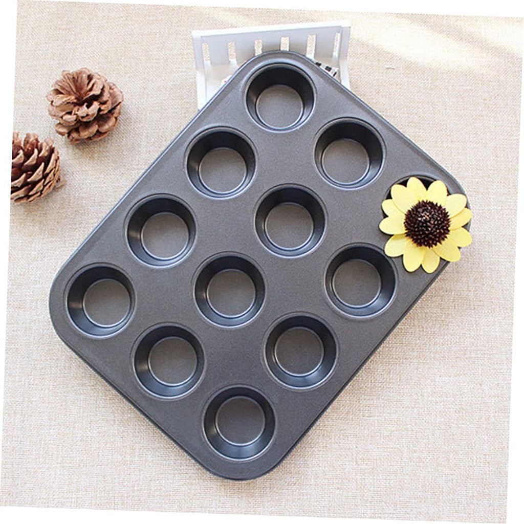 Bread Making Molds – Nonstick 12-Cup Pudding, Muffin & Egg Tart Baking Pan (Black, Carbon Steel)