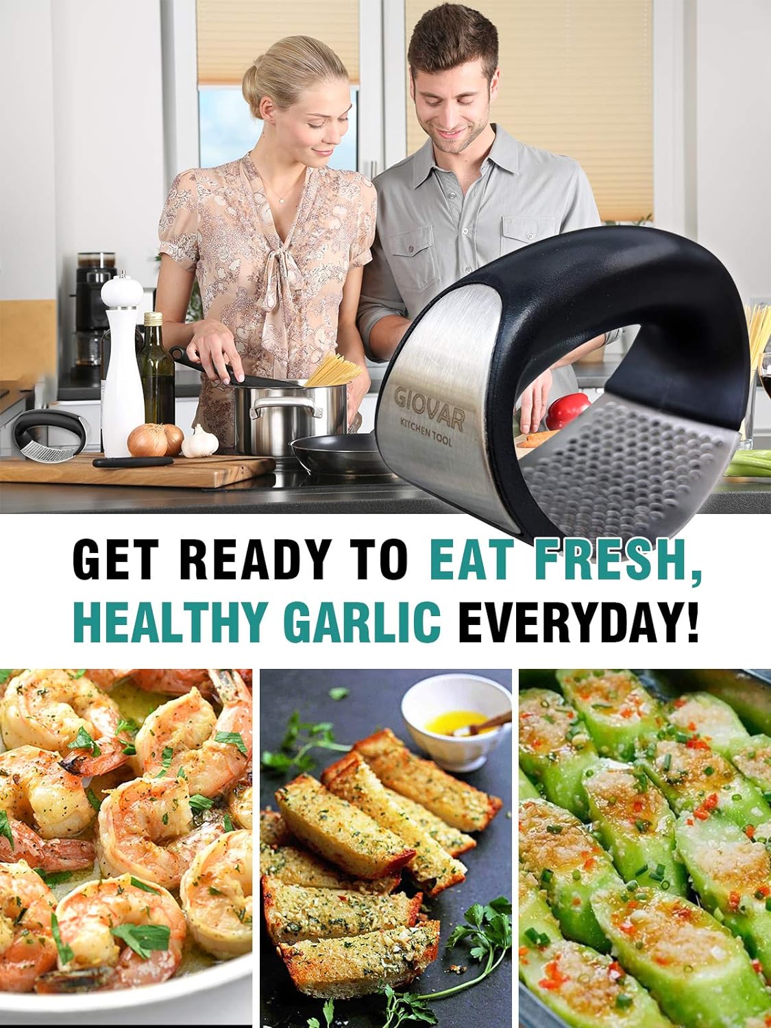 Stainless Steel Garlic Press Rocker & Silicone Tube Garlic Peeler Set – Handheld Garlic Crusher for Effortless Mincing