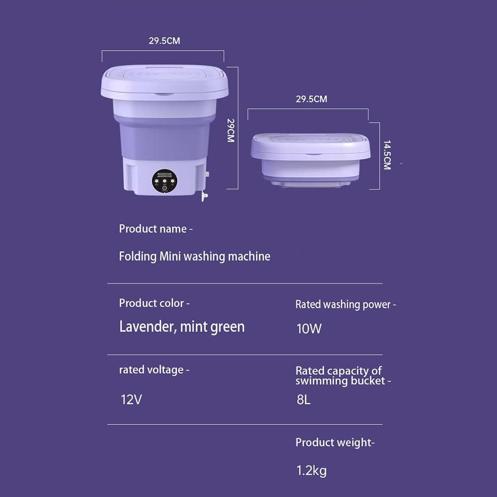 Mini Portable Folding Washing Machine – 8L High-Capacity, Digital Display, Blue Ray Sterilization (Purple)