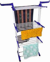 3-Tier Heavy Duty Stainless Steel Foldable Cloth Drying Stand with Castor Wheels – 50kg Load Capacity, Blue