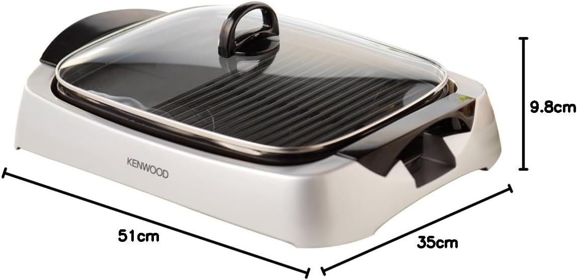 Kenwood HG266 Contact Health Grill – 2000W Family-Sized Griddle with Glass Lid