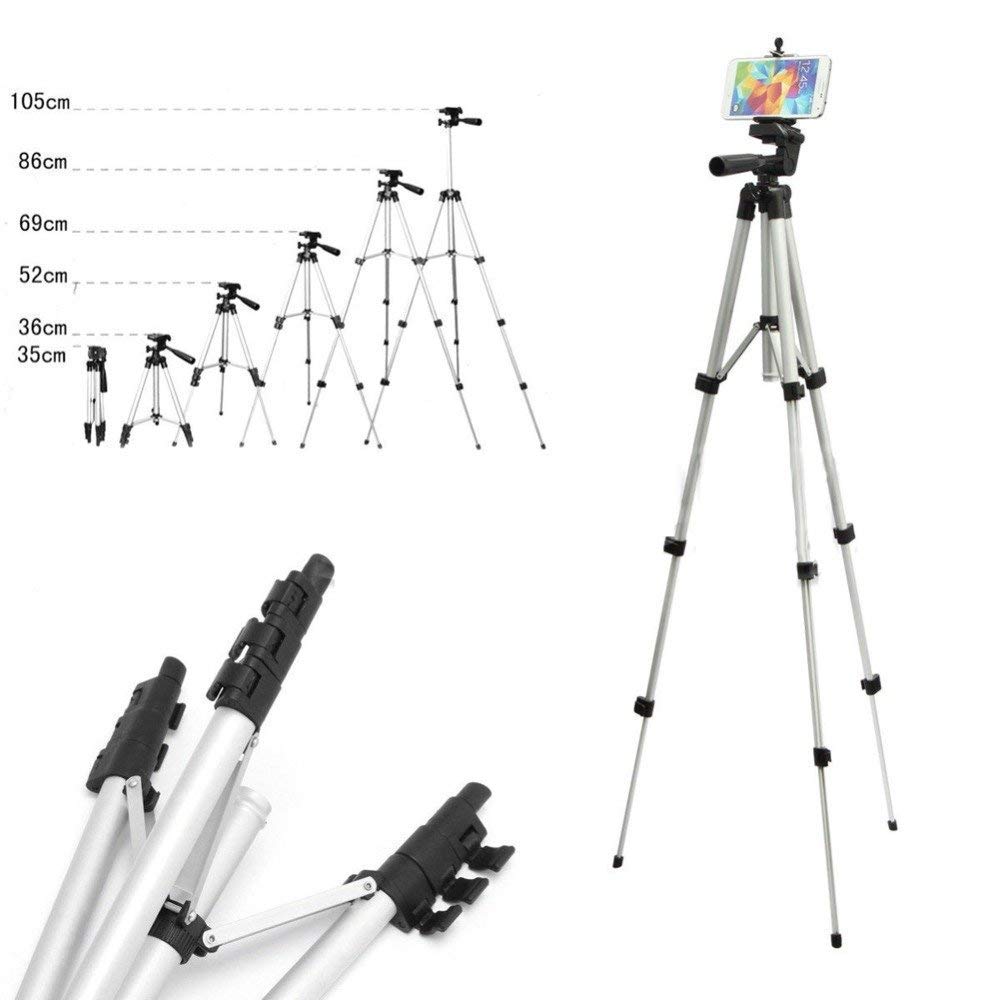 Portable Mini Adjustable Aluminum Tripod Stand with Remote & Phone Clip (Up to 105cm)