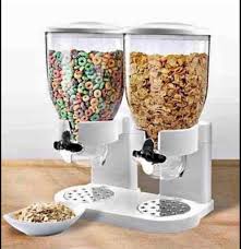 Double Cereal Dispenser – Dual-Container Dry Food Storage with Rotary Handles & Airtight Lids (Black and White, Acrylic)
