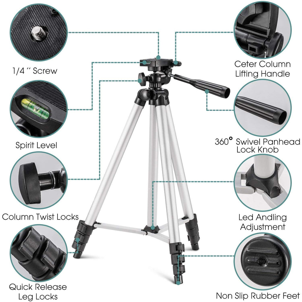 Portable Mini Adjustable Aluminum Tripod Stand with Remote & Phone Clip (Up to 105cm)
