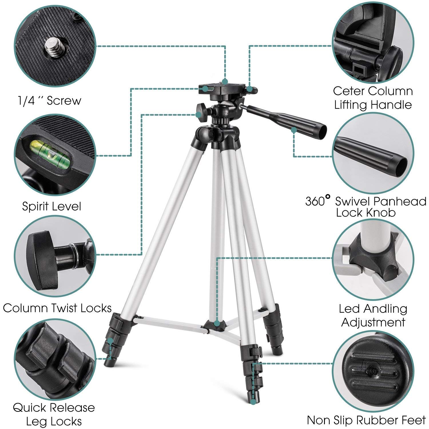 Portable Mini Adjustable Aluminum Tripod Stand with Remote & Phone Clip (Up to 105cm)