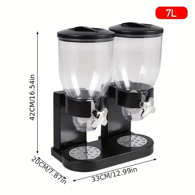 Double Cereal Dispenser – Dual-Container Dry Food Storage with Rotary Handles & Airtight Lids (Black and White, Acrylic)