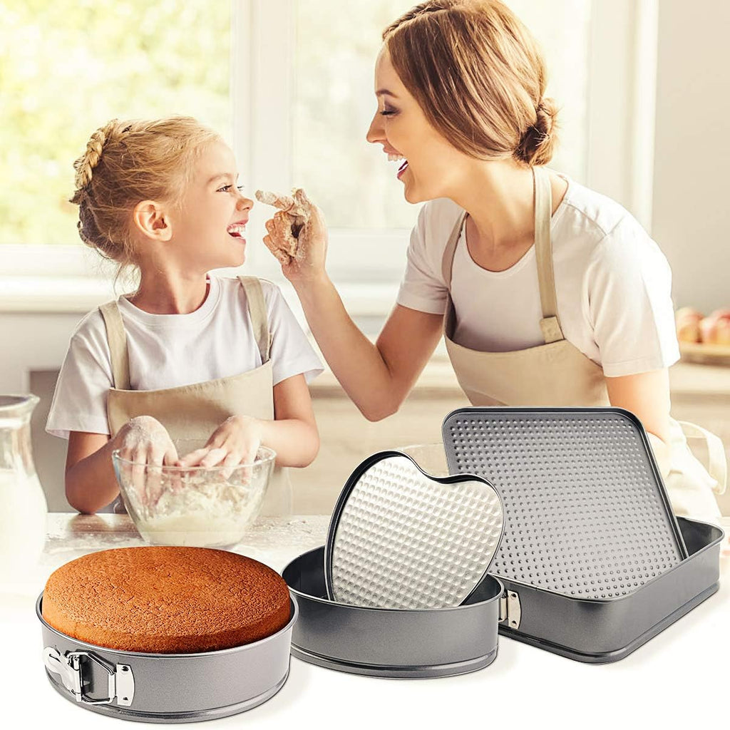 Cake Pan 3-Piece Springform Set – Heart, Round & Square Nonstick & Leakproof Cake Tins (8"/9"/10") - LIFE STORES UGANDA