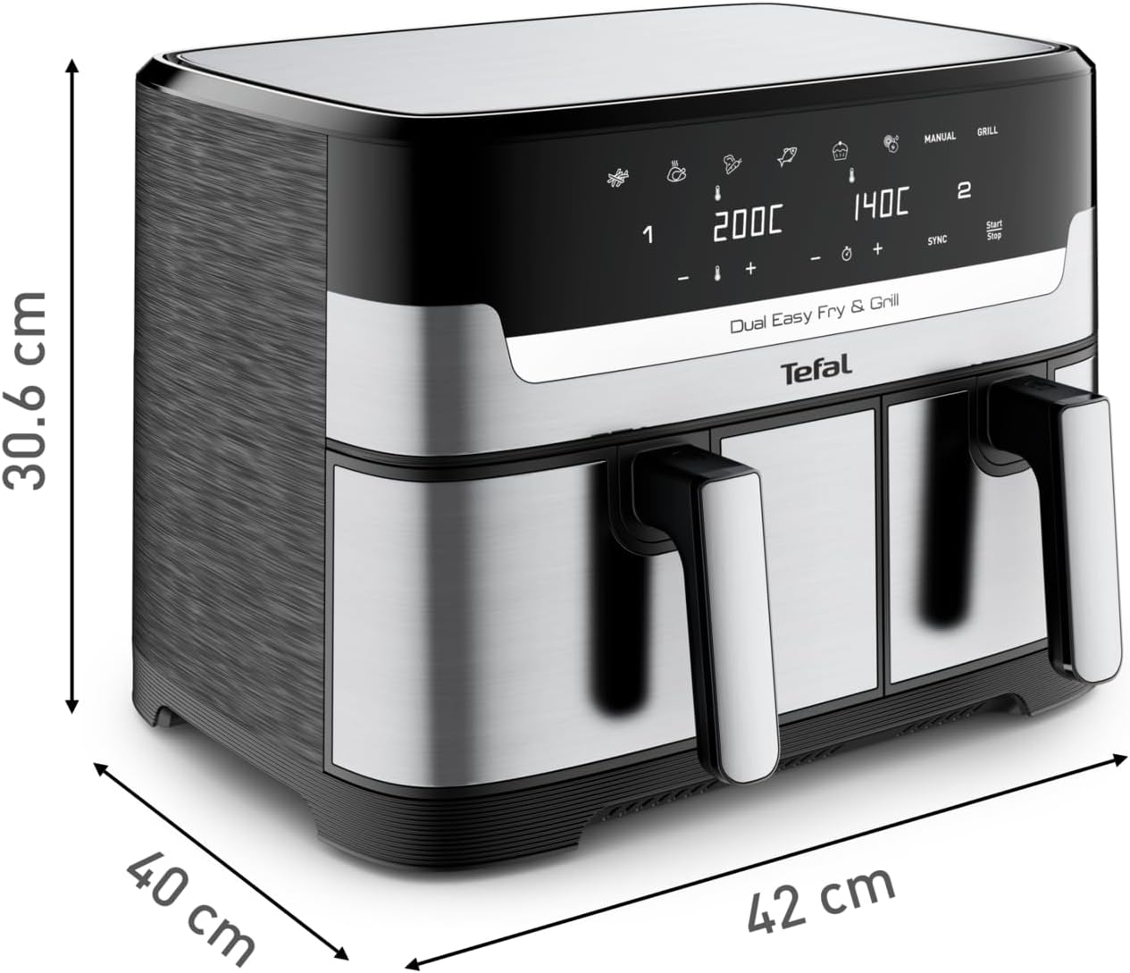 Tefal EY905D40 Dual Easy Fry & Grill – 8.3L XL Air Fryer with Dual Drawers & 8 Presets (Black/Silver)