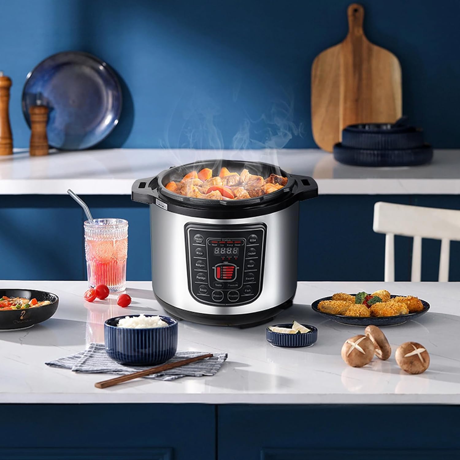 6L Rice Cooker with Multi-Cooking Selections – Large Electric Pressure Cooker with Auto Shut-Off, Non-Stick Inner Pot & Steamer (For 5–8 People)
