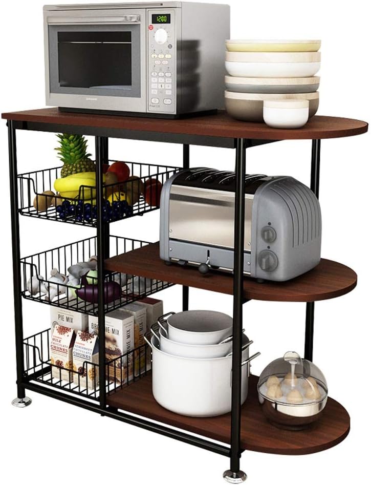 3-Tier Microwave Oven Stand – Rolling Bakers Rack Utility Cart with 3 Baskets (Dirty Panel Finish) - LIFE STORES UGANDA