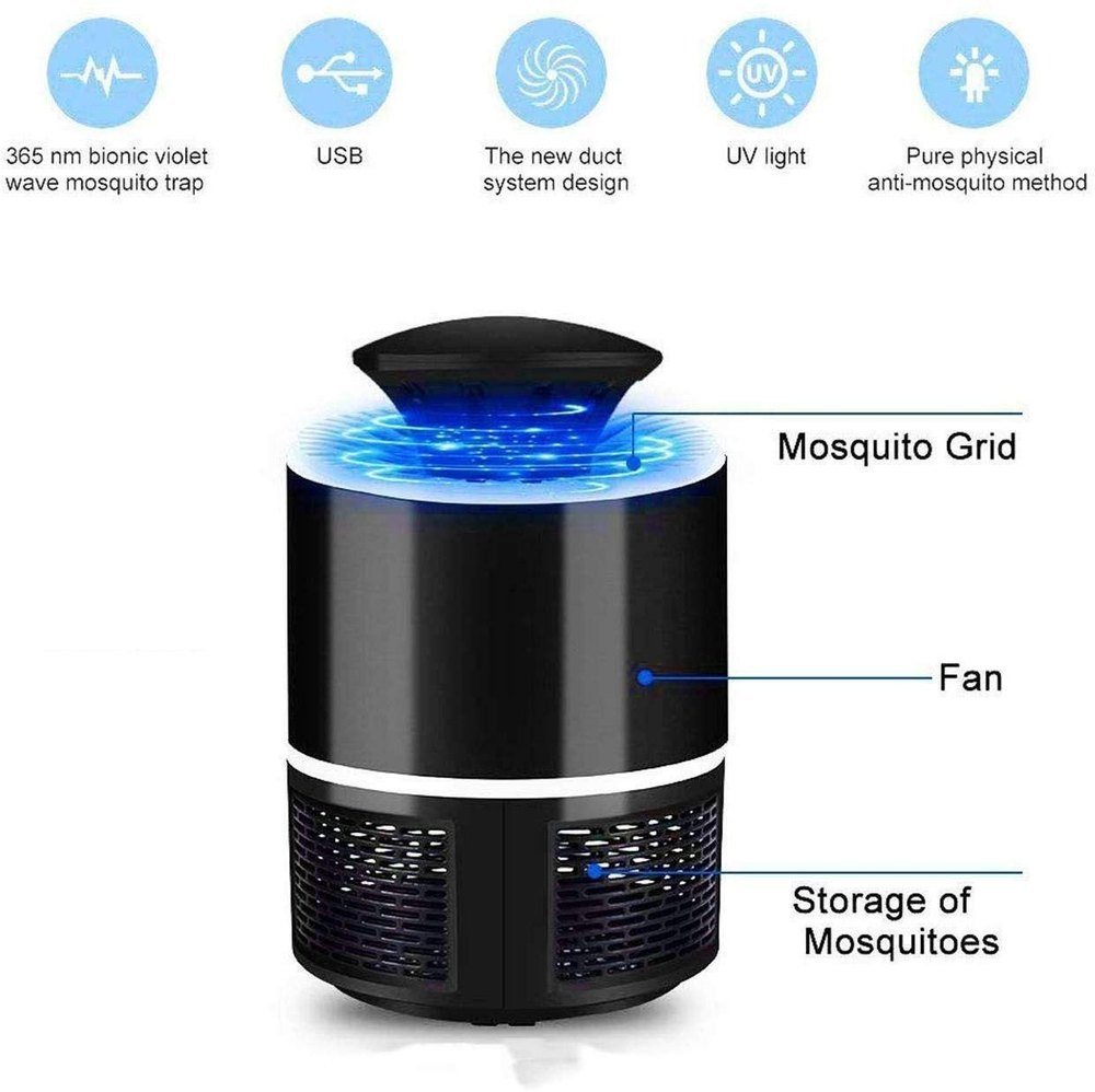 Mosquito Repellent LED Lamp Killer – USB Powered UV Trap Light, Portable Electric Mosquito Zapper for Home, Office, Garden (Black & White)
