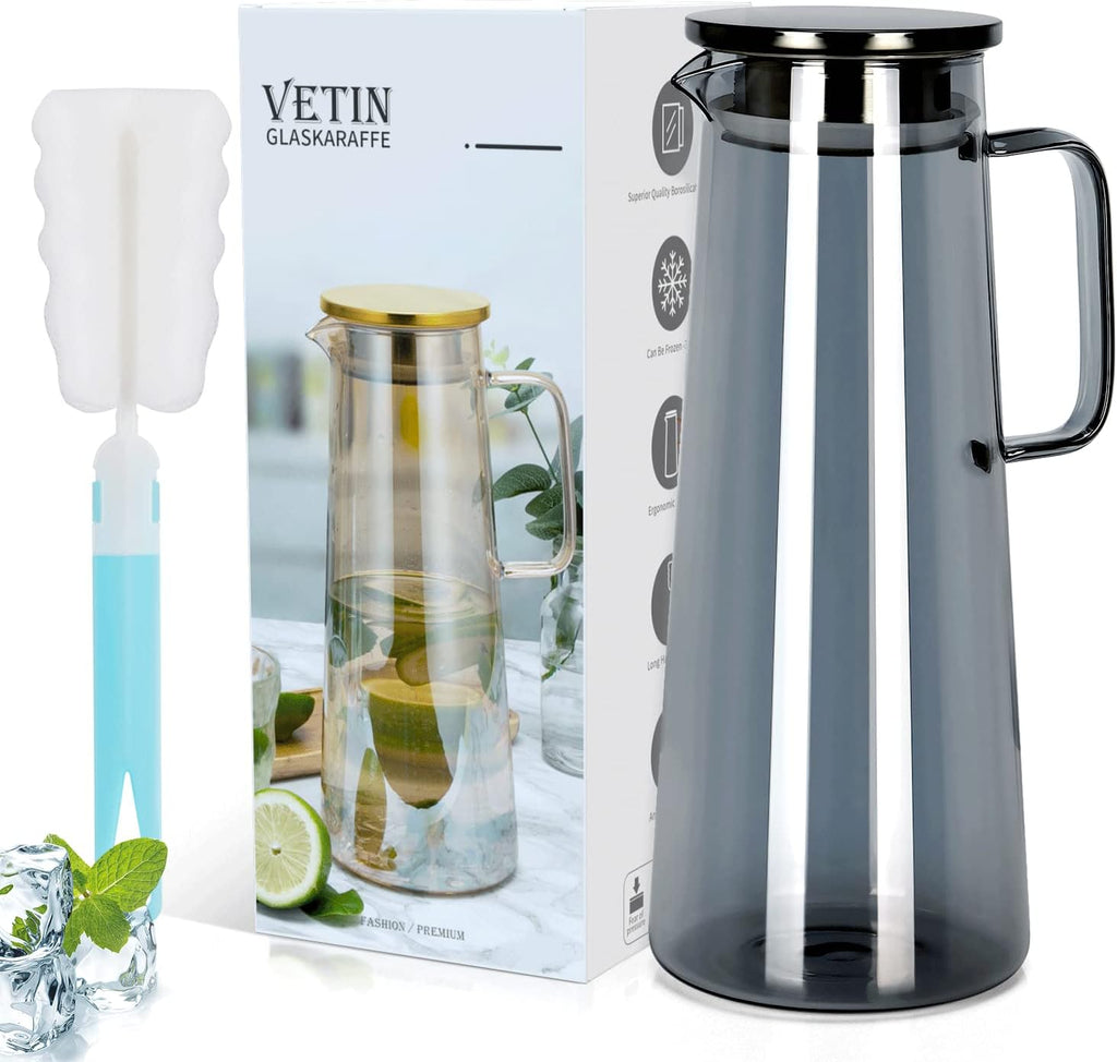 Borosilicate Glass Water Carafe with Lid | Iced Tea & Fruit Infuser Jug