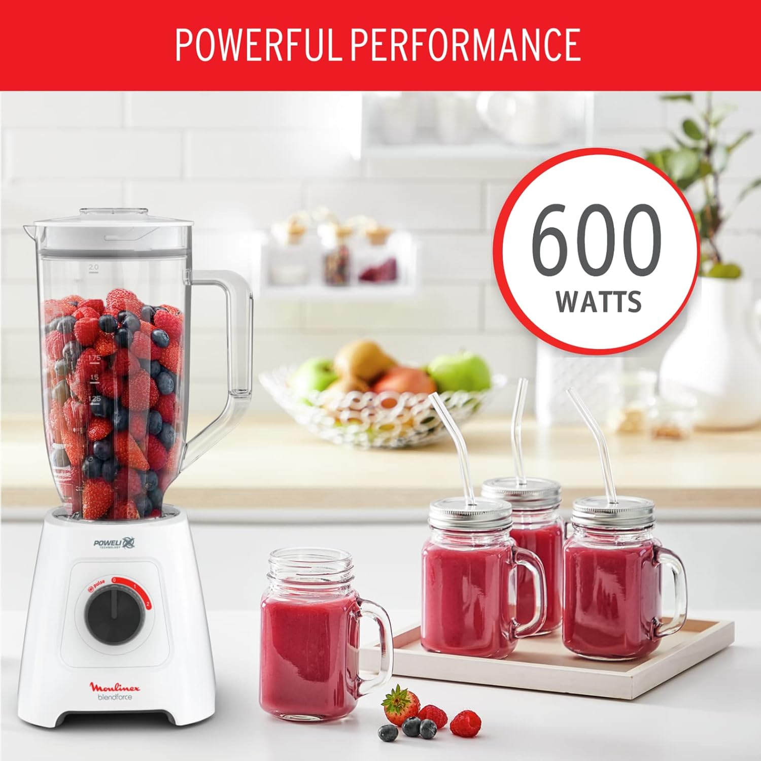 Moulinex PowerBlend, LM458127, 600W Blender – 2.8L XXL Jug + Chopper/Grinder