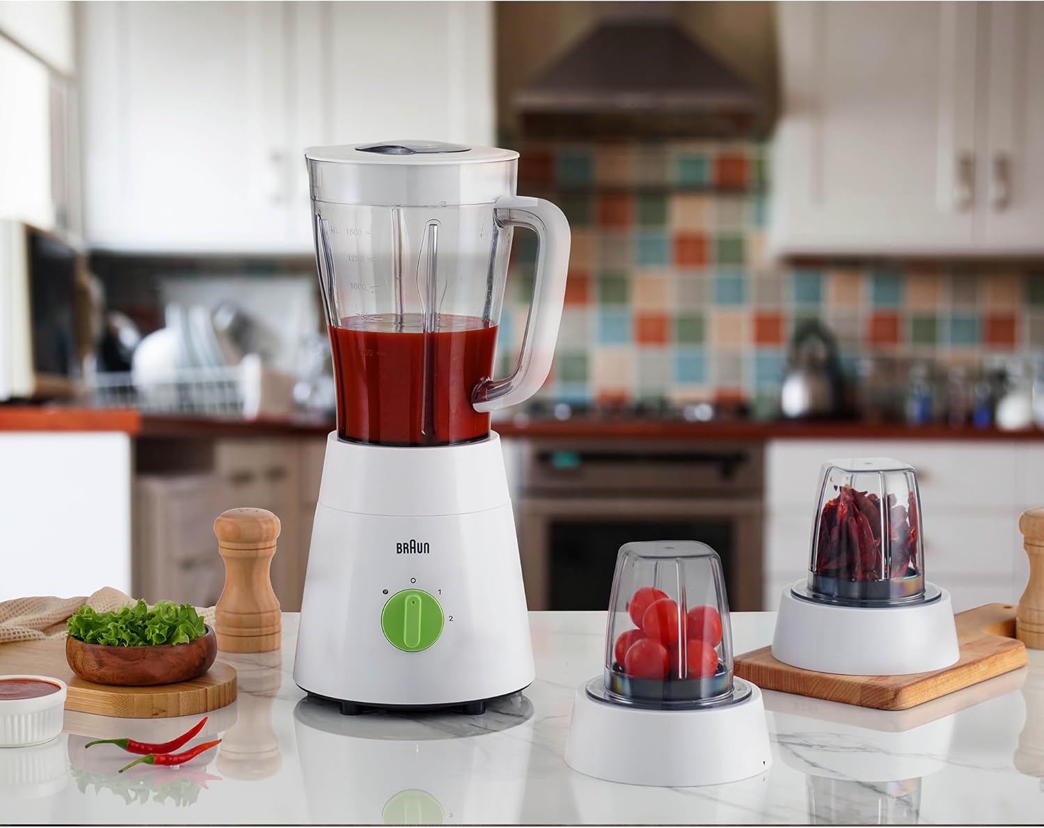 Braun JB0123WH PowerBlend 500W Blender – 1.75L Jug with 2 Mills (White)