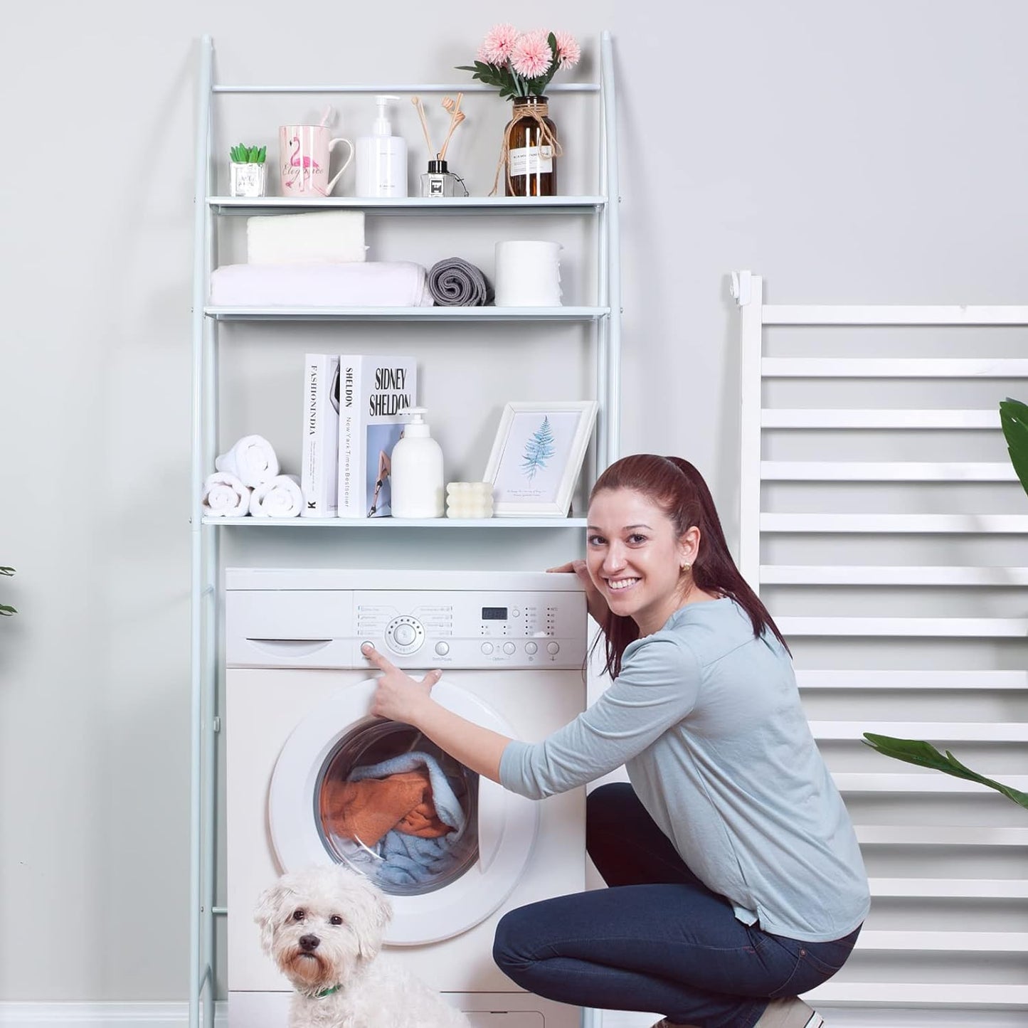 Over The Toilet Bathroom Rack – 3-Tier Organizer Shelf with Hooks | Waterproof, Space-Saving Storage – White