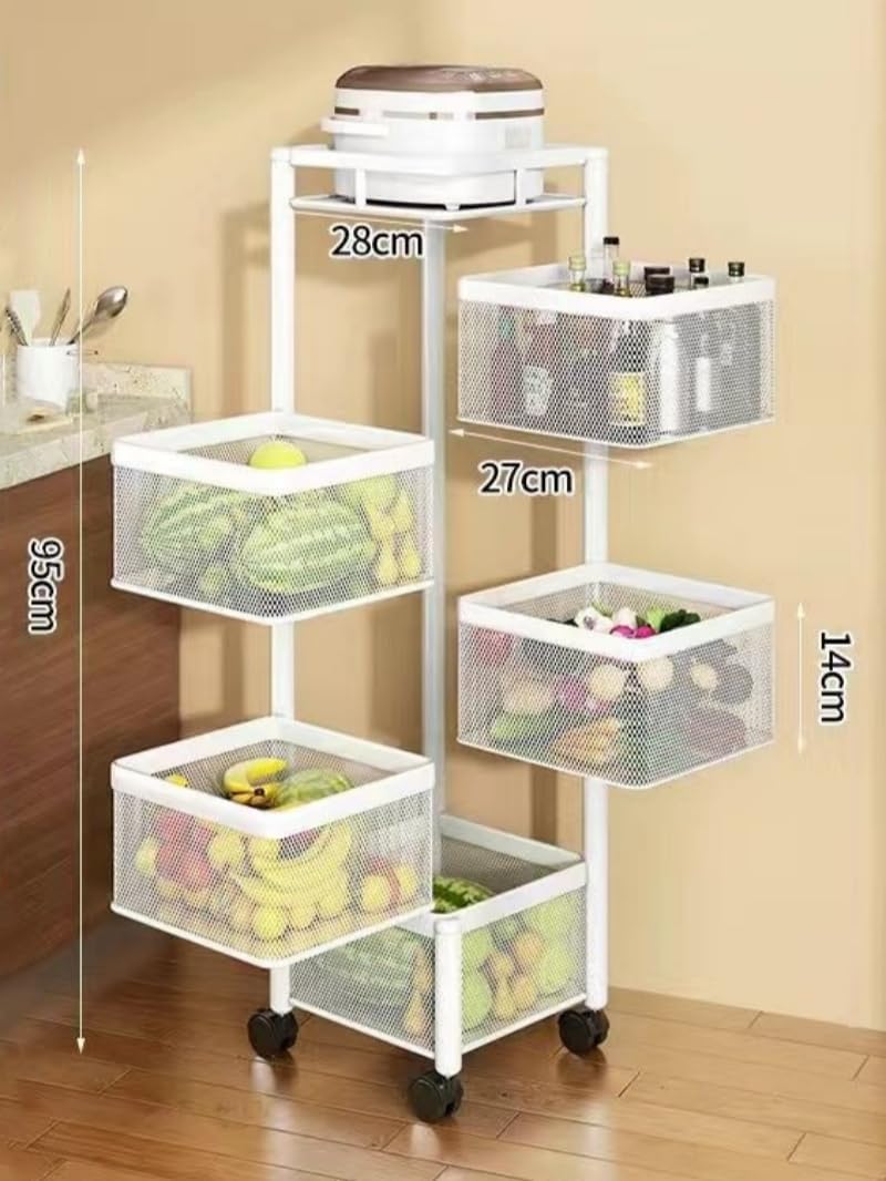 360° Rotating Storage Rack Shelves – Space-Saving Multi-Layer Kitchen & Vegetable Organizer (4 & 5 Tiers)